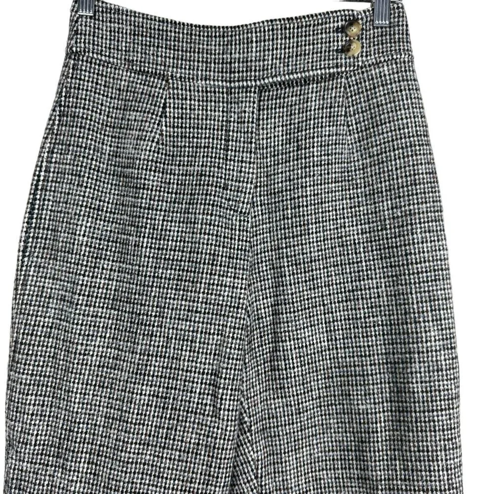 Kate Spade Brown Blue Black‎ Beige Houndstooth Tweed Pants Size 4